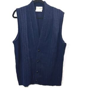 Vintage MunsingWear Shetland Men Wool Button Sweater Vest Cardigan Sz Large Blue
